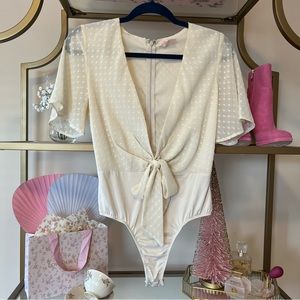 Polka Dot Plunging Neckline Bodysuit Size 4/S